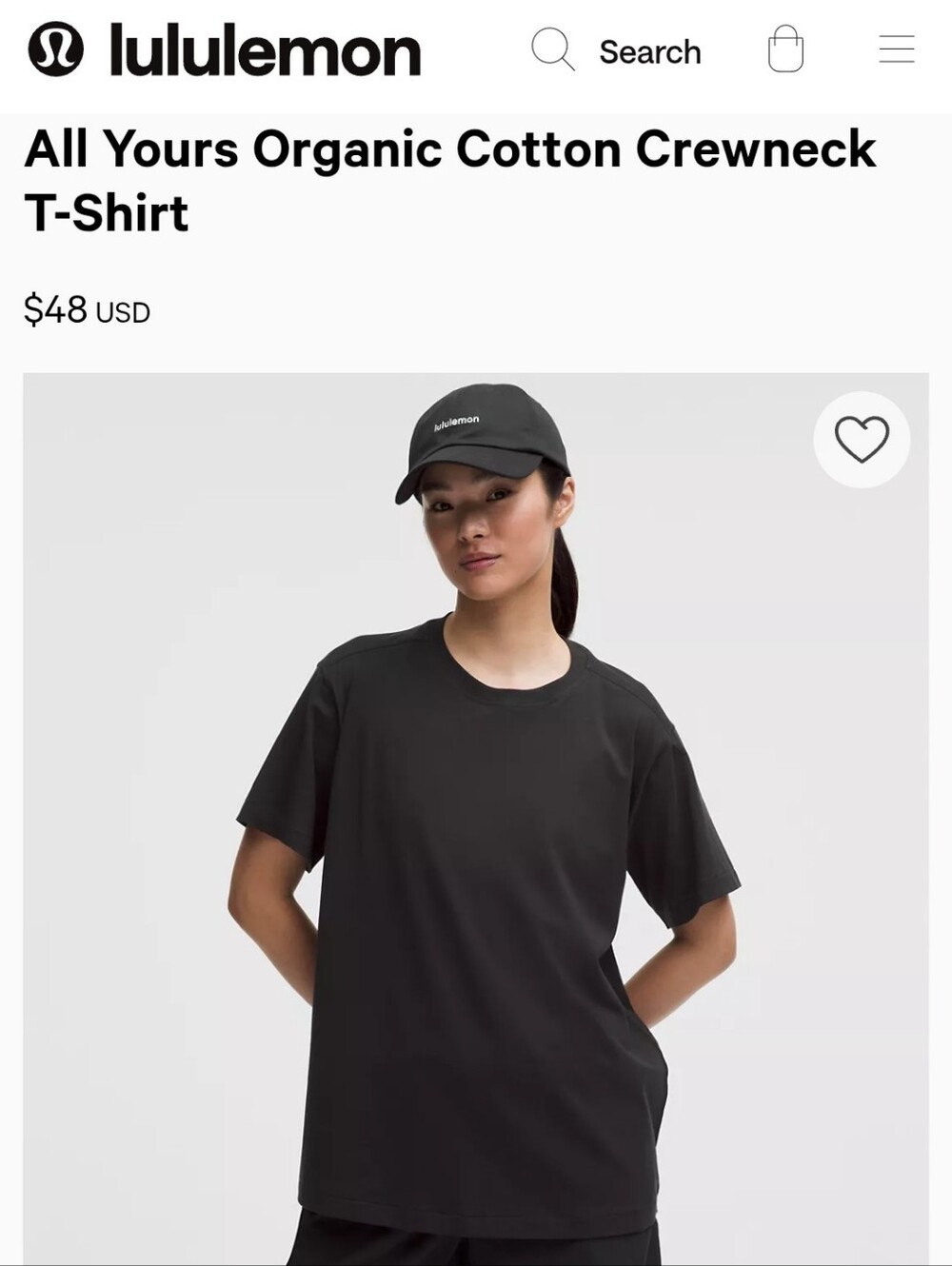 lululemon athletica All Yours Black Organic Cotton Crewneck Tee
